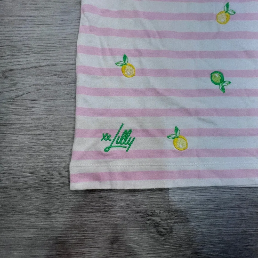 Lilly Pulitzer Girls Pink White Striped Lemon Lime Embroidered Top M 6-7 017832 - Picture 9 of 15